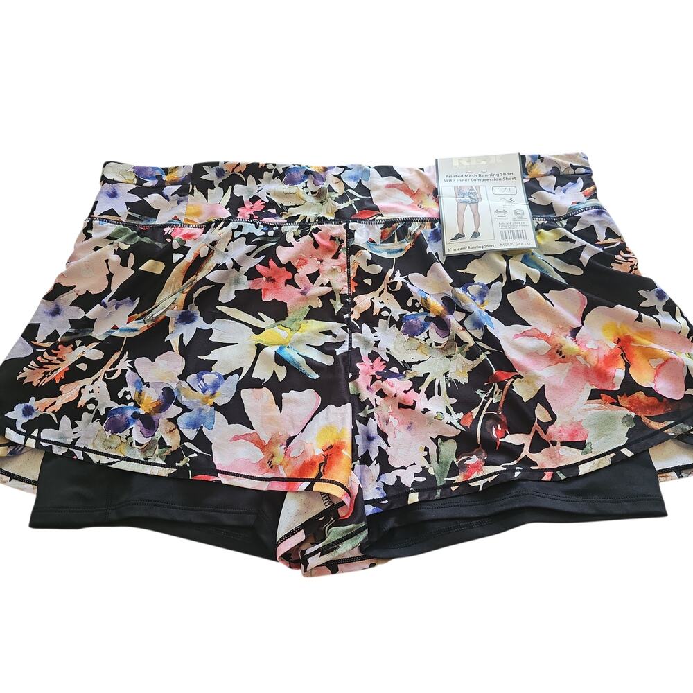 NWT RBX Mesh Running Shorts Womens XXL Floral Inner Compression Short 3" Inseam
